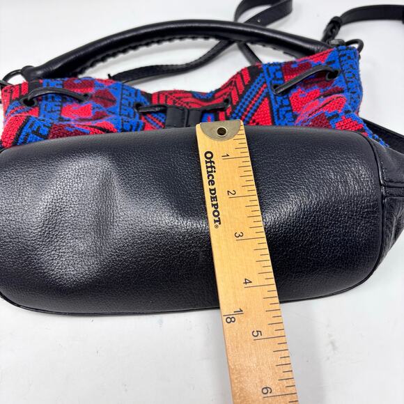 Leather Boho Aztec Western Embroidered Crossbody Bucket Bag Elliott Lucca Black - Picture 13 of 16